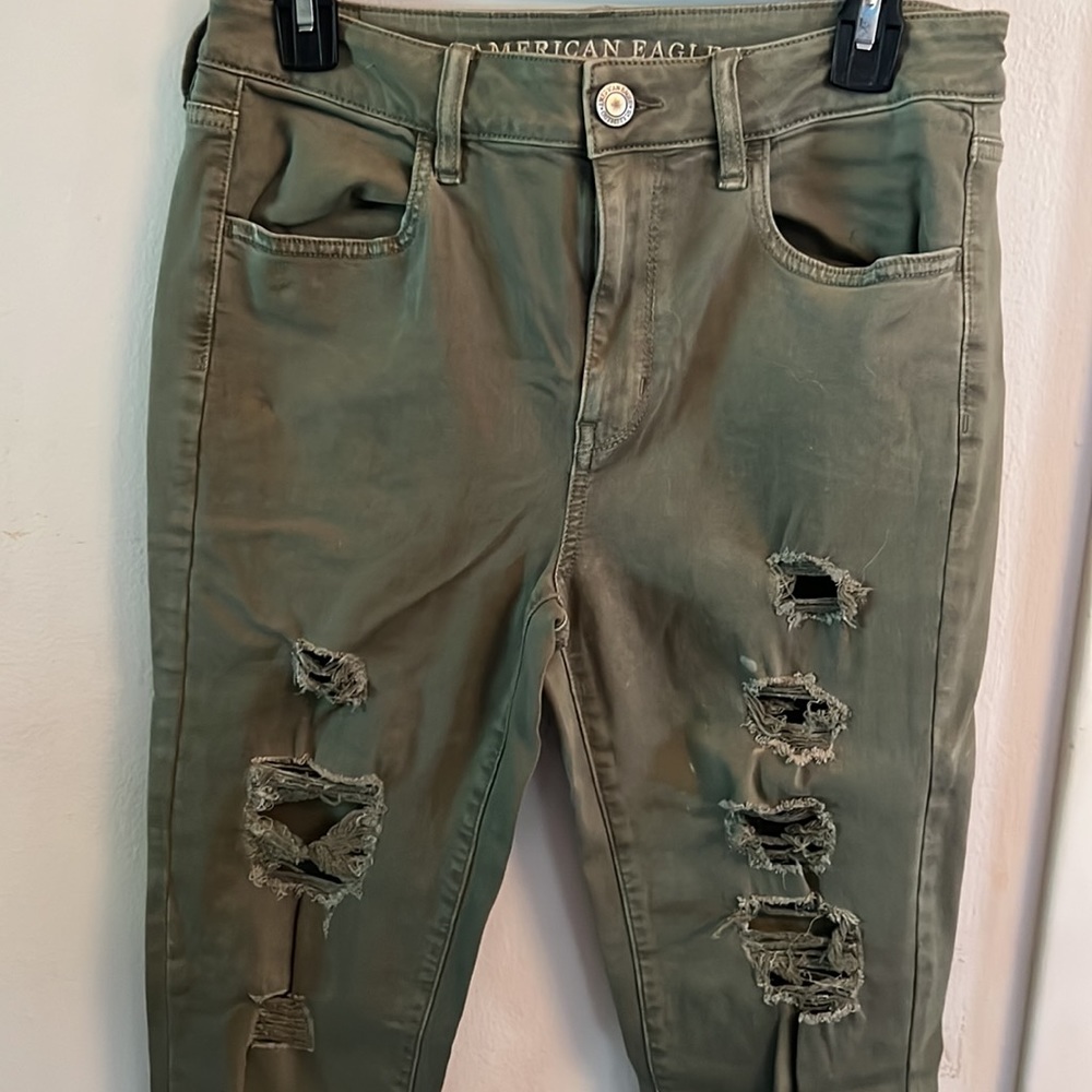 Green American Eagle Ripped Jeans